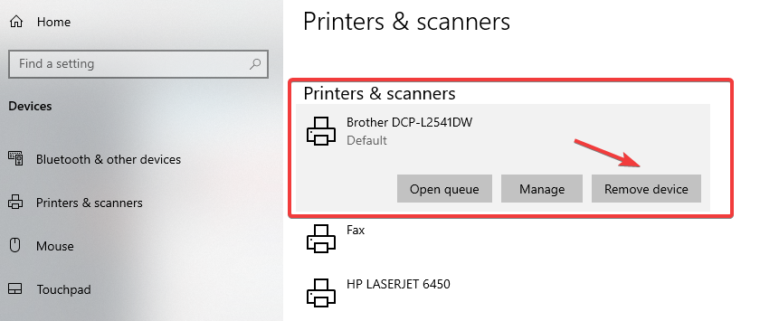 Remove device brother printer